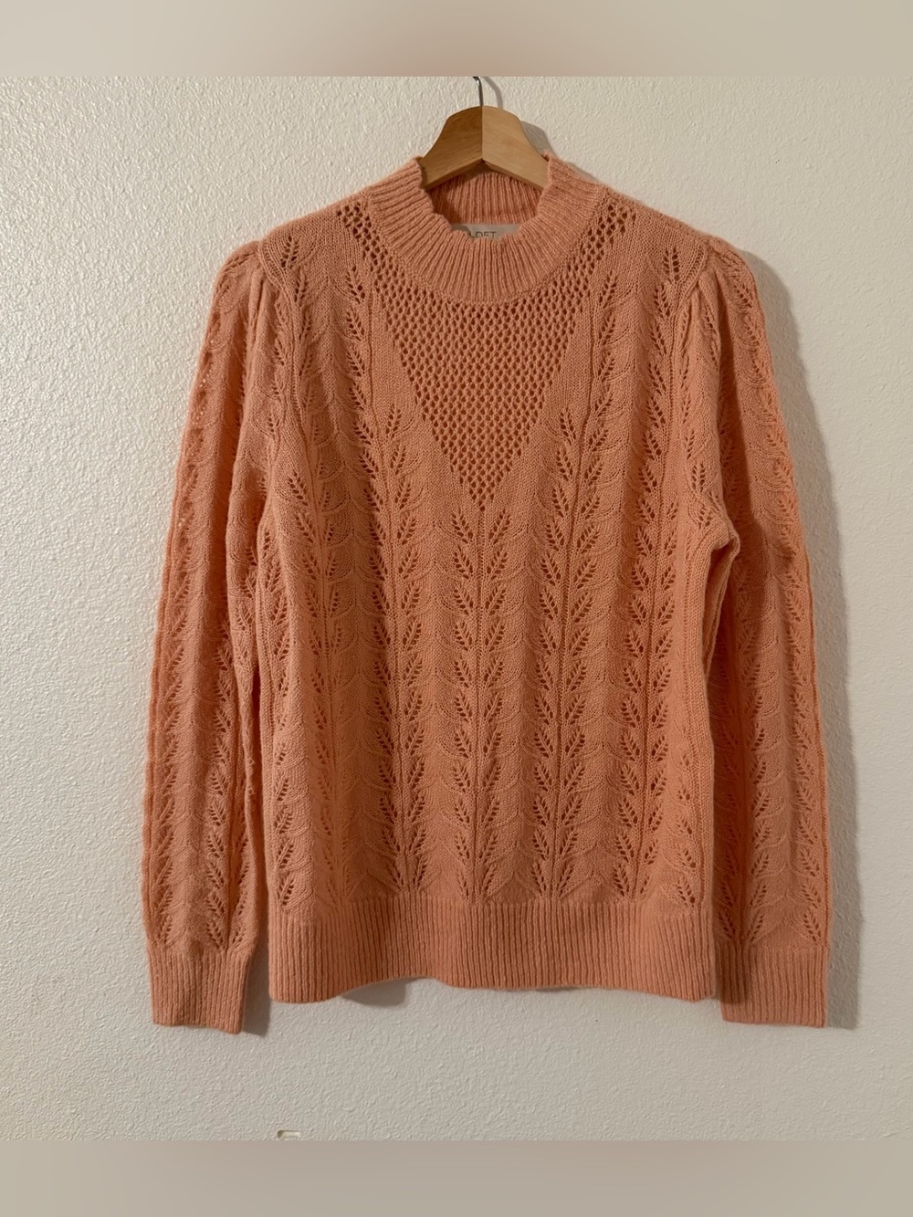 LOFT Pointelle Knit Mock Neck Sweater Peach Size Medium